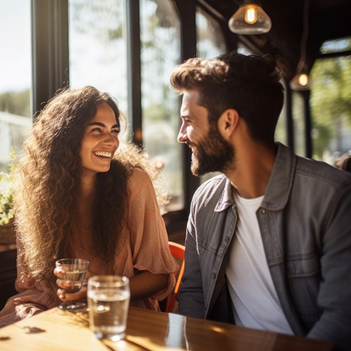 Happy couple smiling on a date