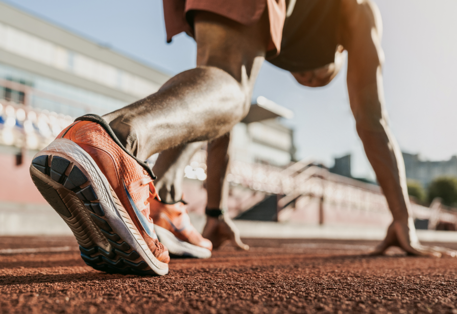 Close up of runner's shoe, pivoted to spring