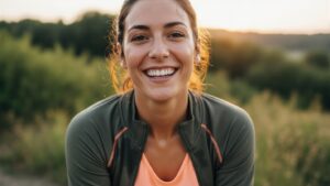 a woman smiling with straighter teeth
